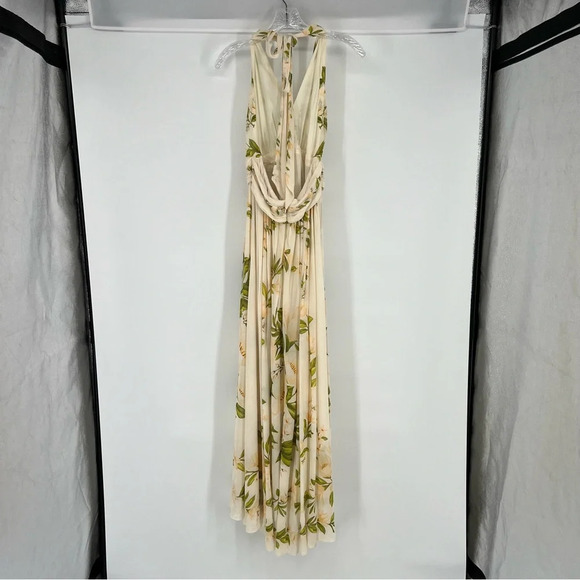 Farm Rio Cream Floral Boho V Neck Tie Back Adjustable Halter Maxi Dress Gown M - Picture 7 of 12